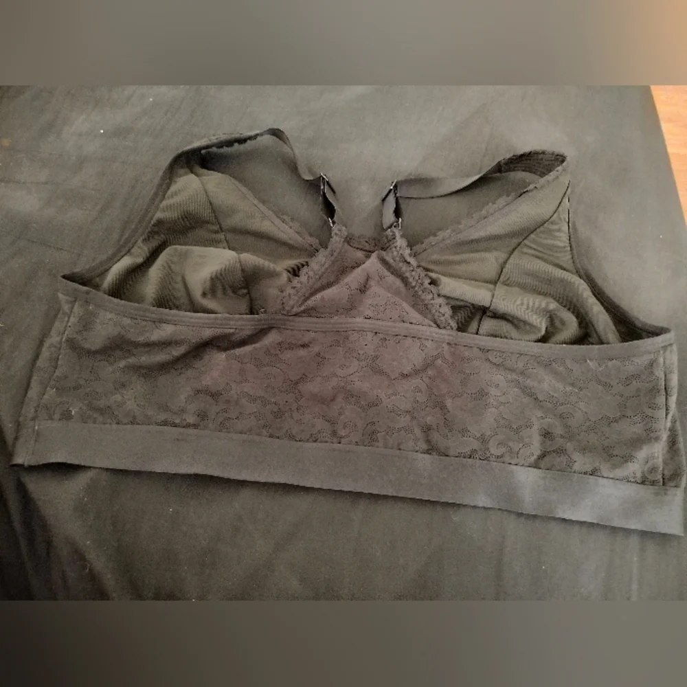 Cacique Bralette Blk w Lace Size 22/24 Stretch Elastic Slip On Style Adjustable - Picture 2 of 7